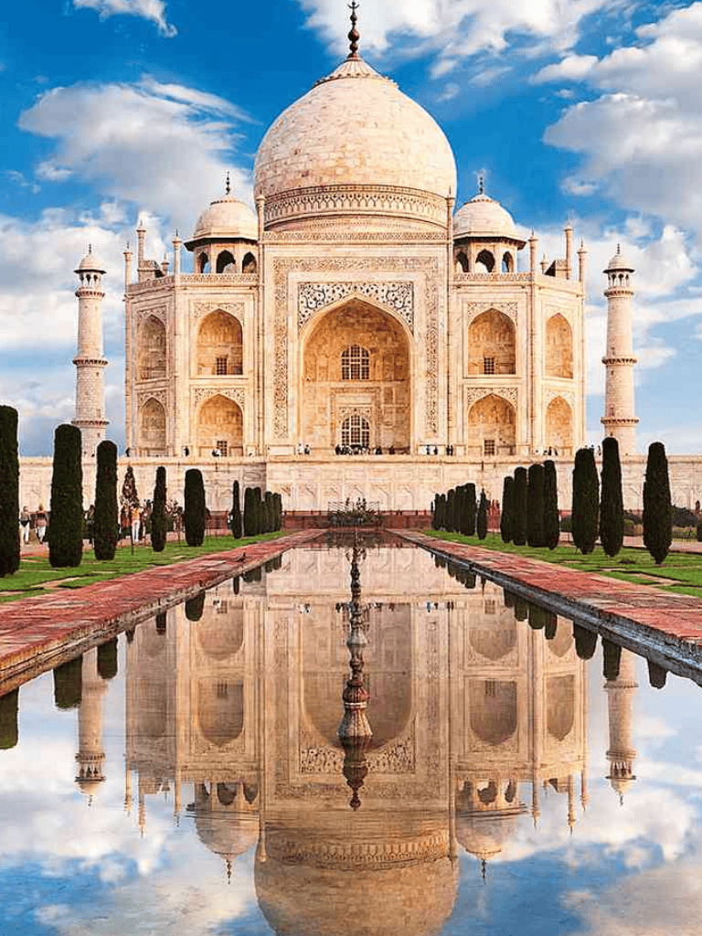 Impressive view of the Taj Mahal, a UNESCO World Heritage Site and famous Indian monument.