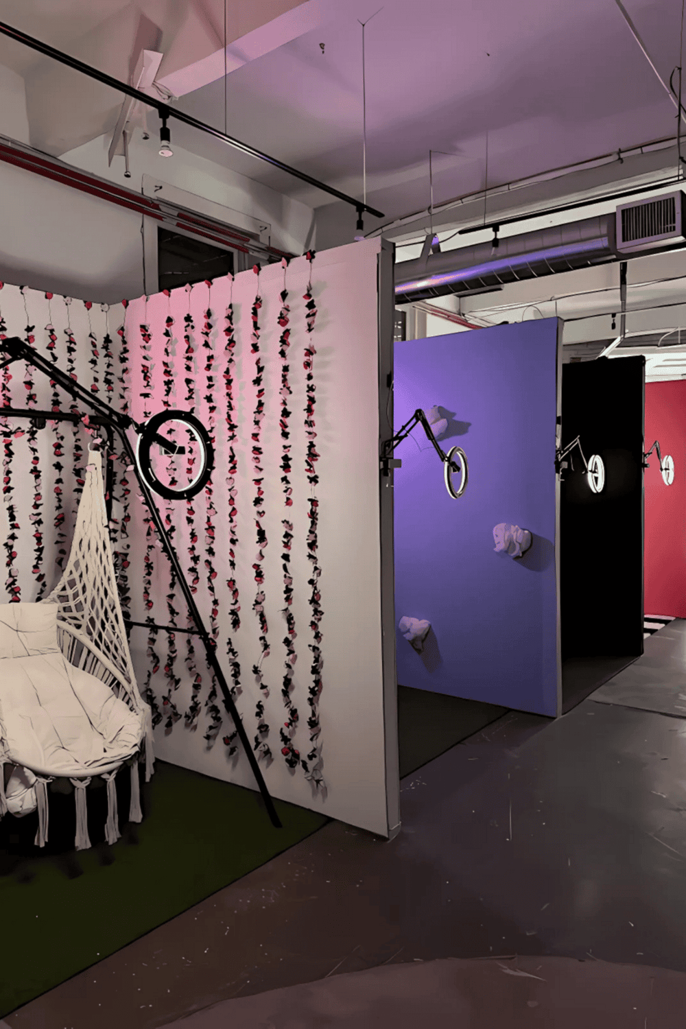 Indoor adventure obstacle course with climbing walls and suspension rings for team building and fun activities.