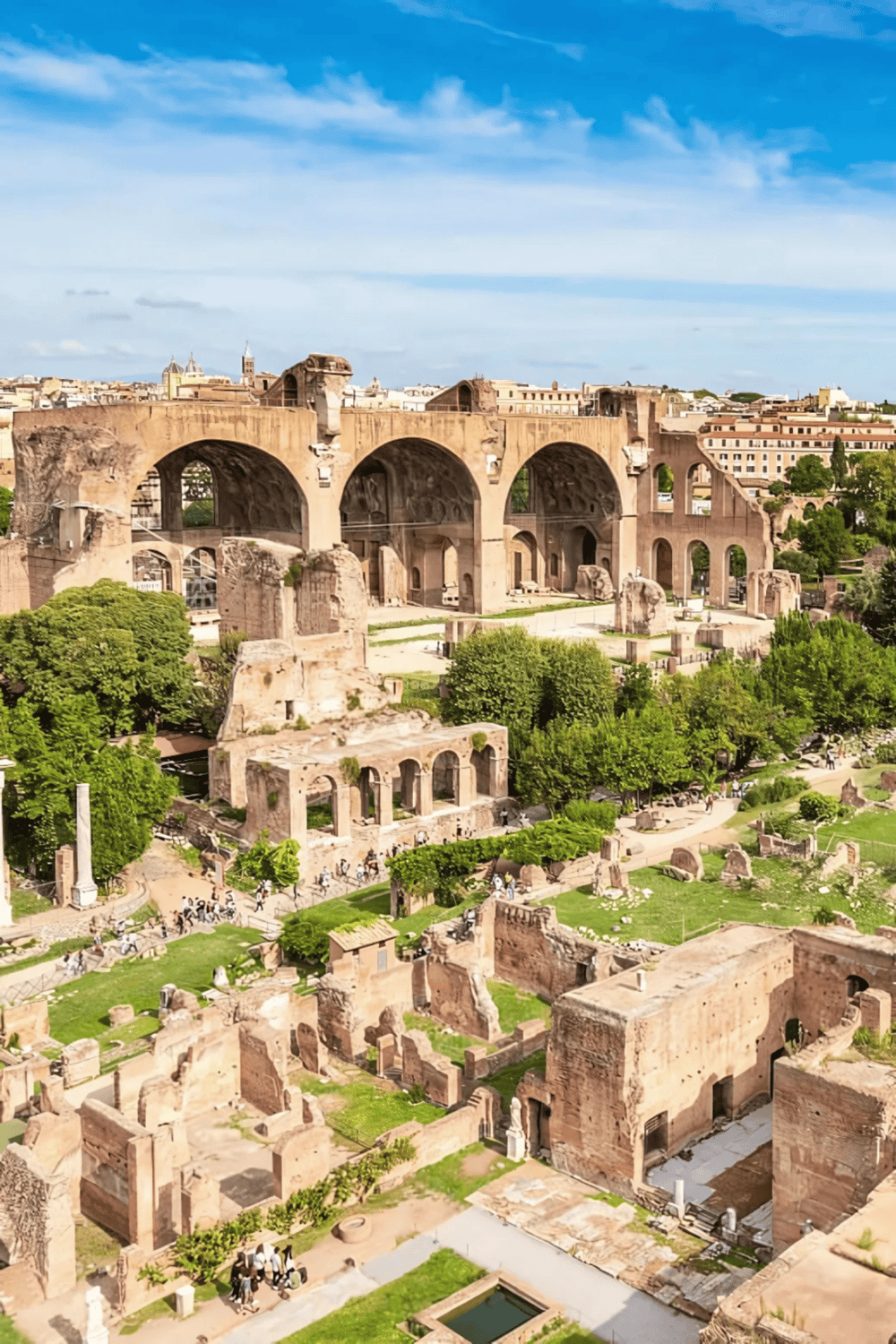 Ancient Roman ruins in Rome, Italy, showcasing historic architecture and archaeological sites.