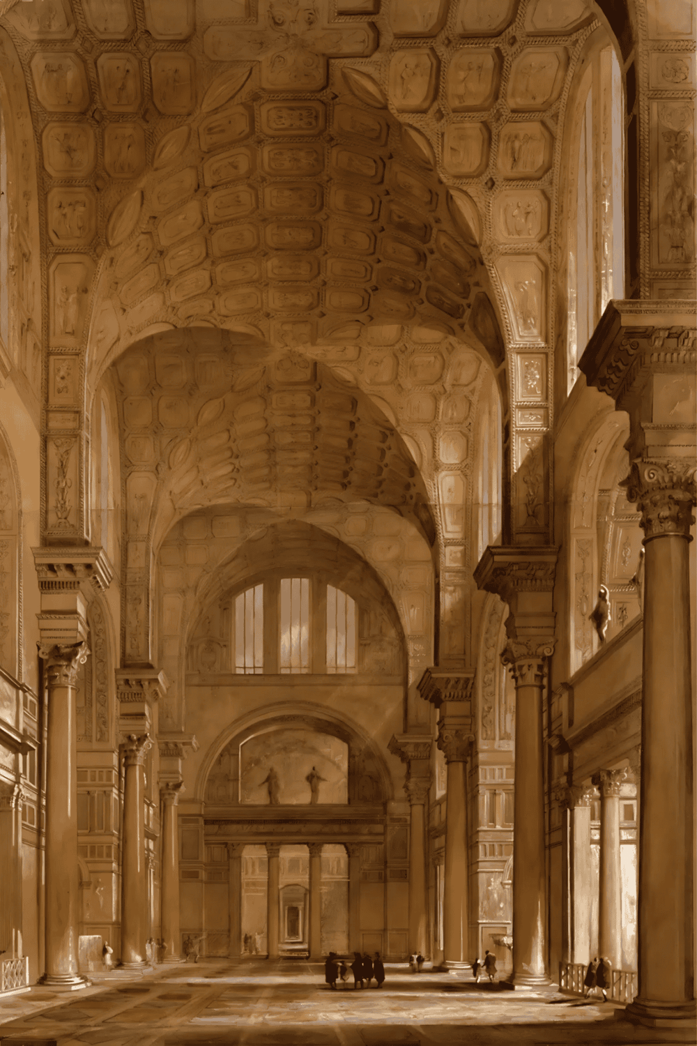 Grand Baroque interior with ornate arches and columns, ideal for key historical and architectural description.