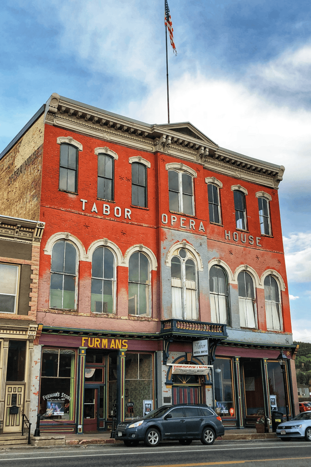 Historic Tabor Opera House in Colorado with vibrant facade and classic architecture.