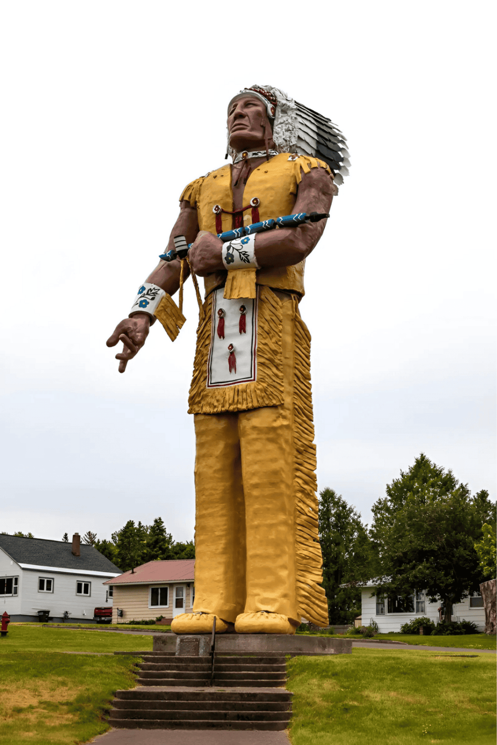 Huge Native American chief statue in Kellogg, Idaho, symbolizing indigenous history and culture.