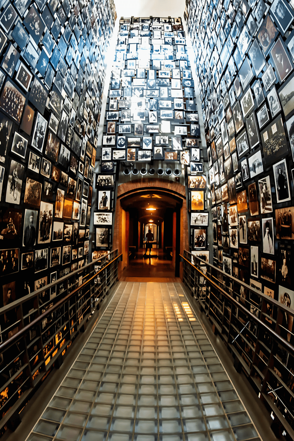 Photo of a photo wall display at QuestForDirections museum, showcasing visual storytelling and multimedia exhibits.