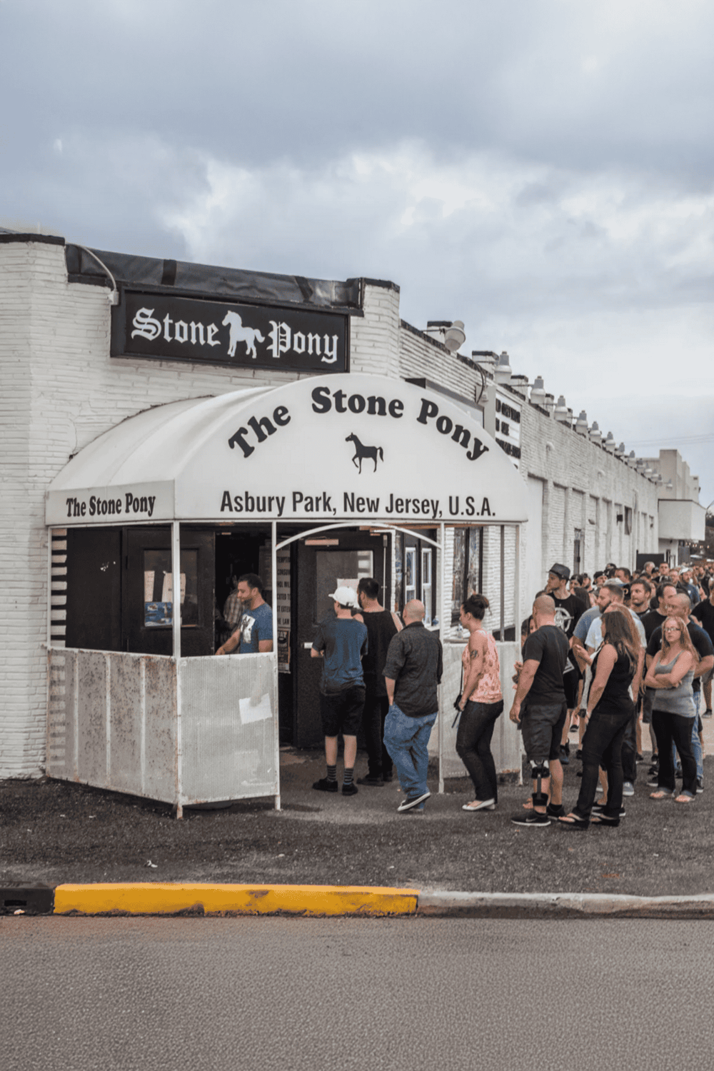 Crowd waiting outside The Stone Pony concert venue in Asbury Park, New Jersey.