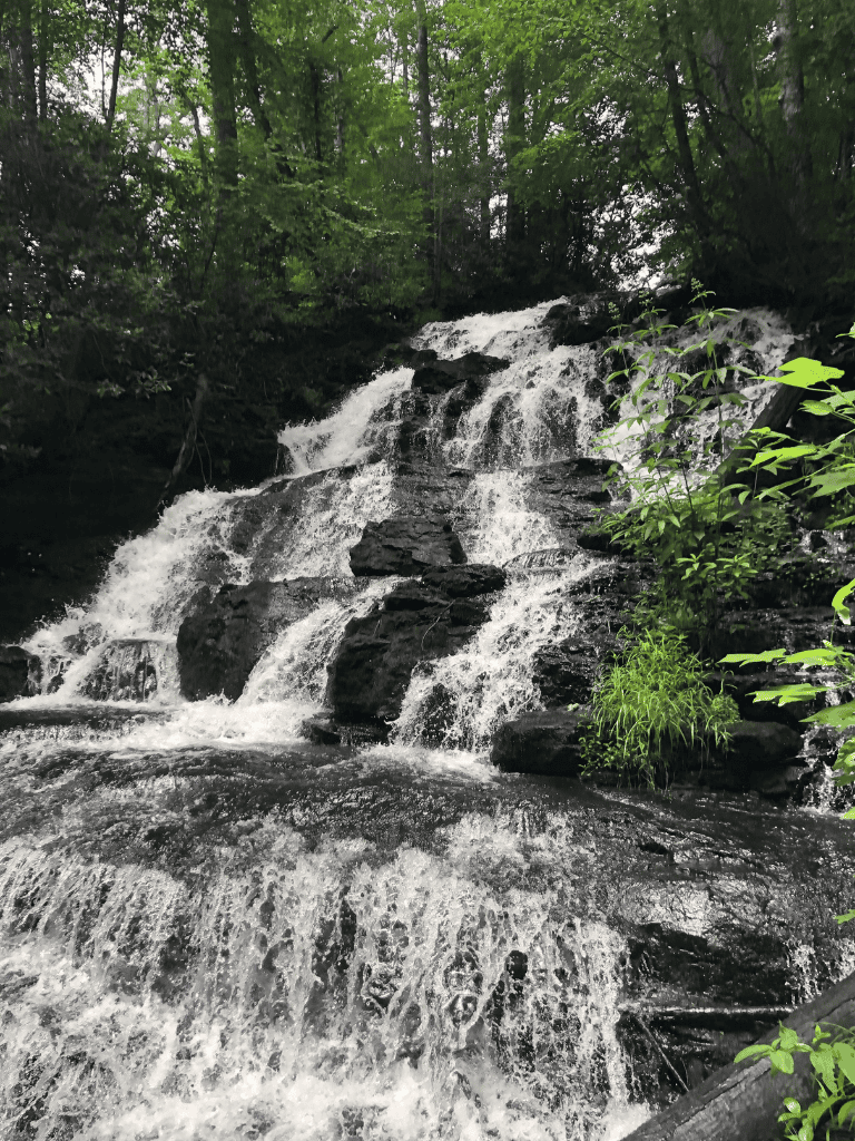 Gorgeous waterfall in lush green forest, ideal for nature lovers and outdoor exploration.