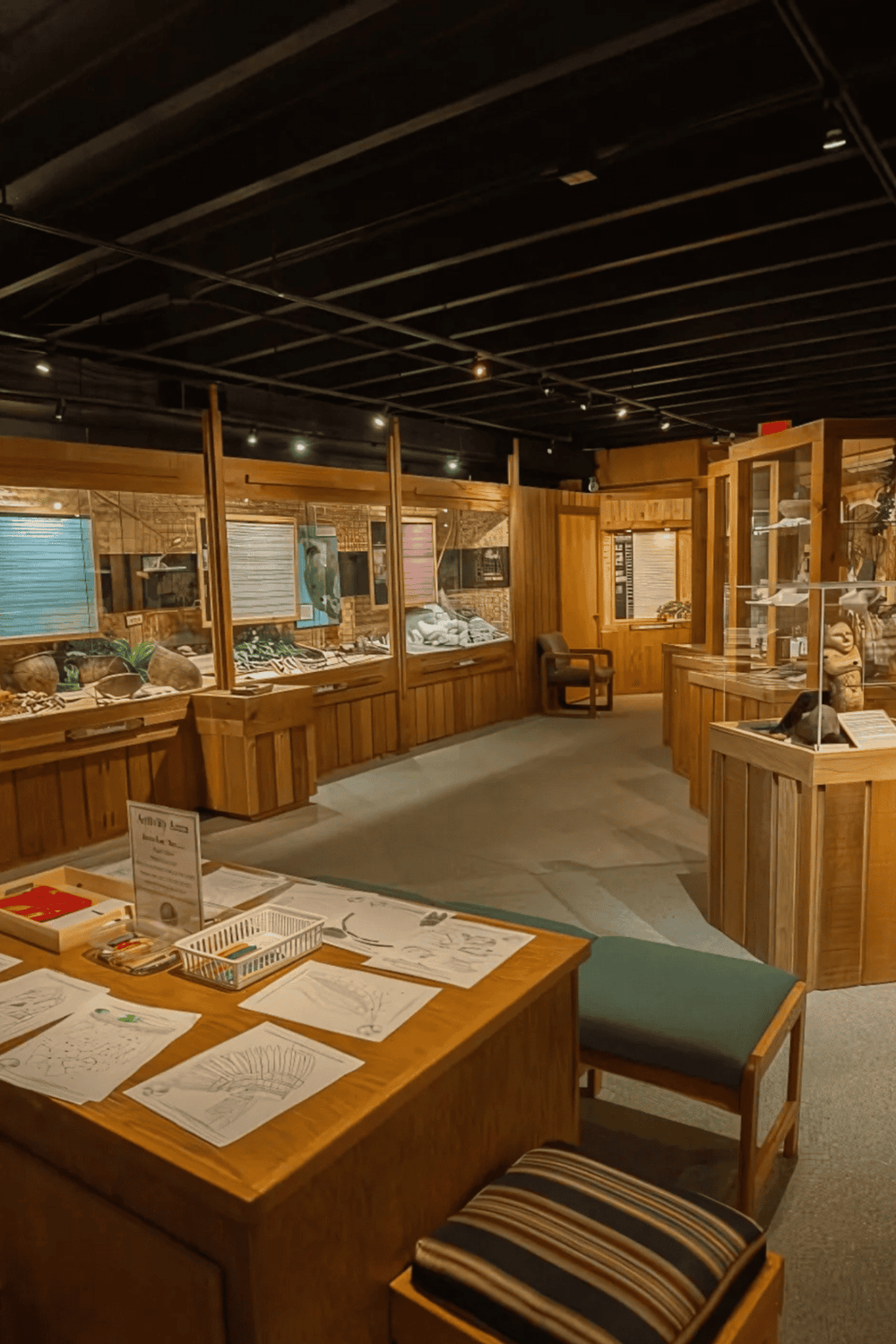 Colorful educational exhibits at QuestForDirections museum showcasing navigation and exploration history.