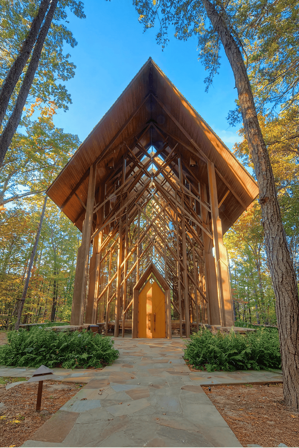 1. Modern wooden pavilion nestled in lush forest for nature retreats and outdoor events.