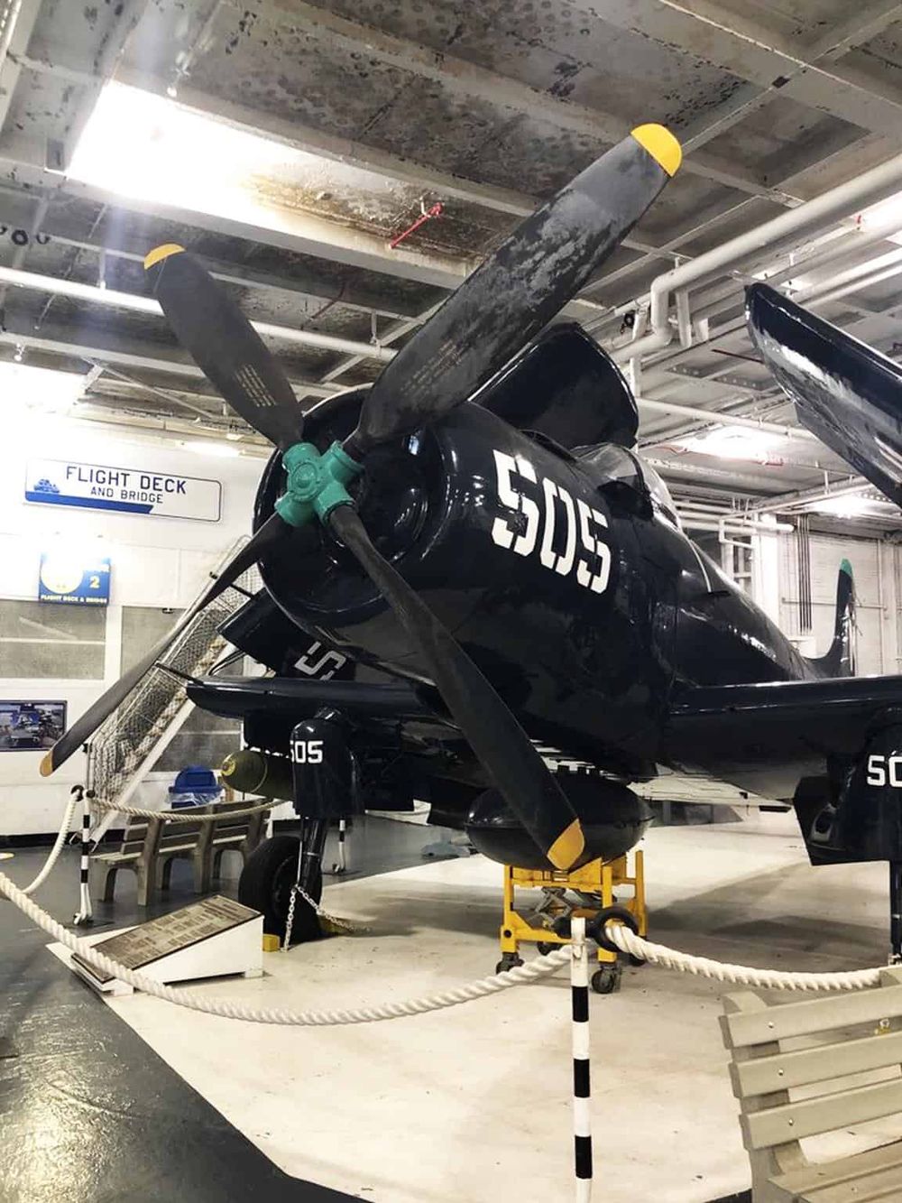 Aircraft propeller displayed at QuestForDirections maritime museum and aviation exhibit.