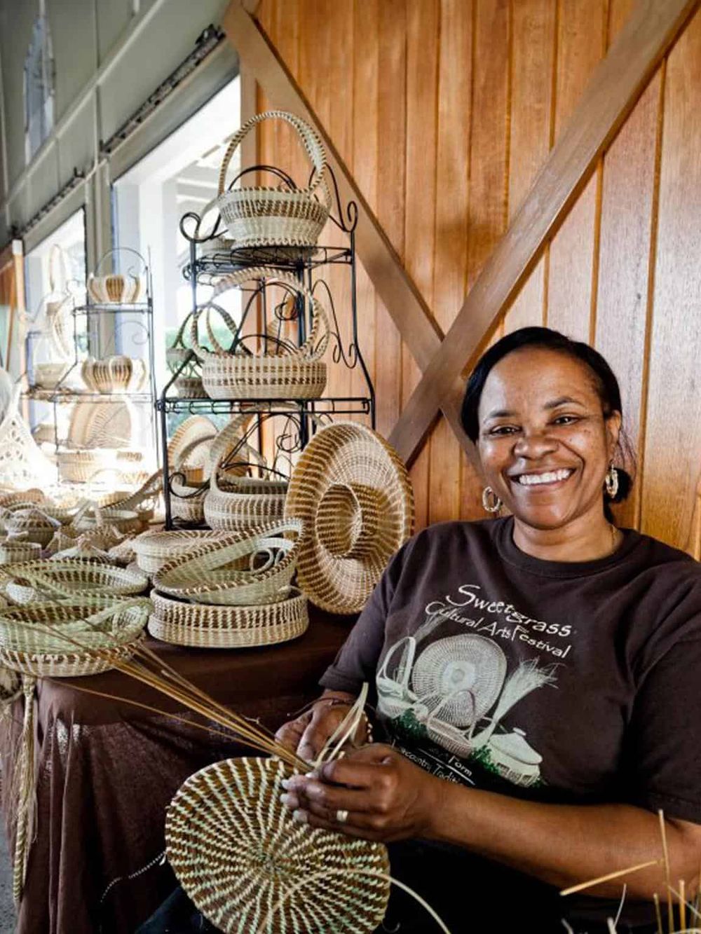 Intricate woven baskets at Quest for Directions, showcasing traditional craftsmanship and artisan skills.
