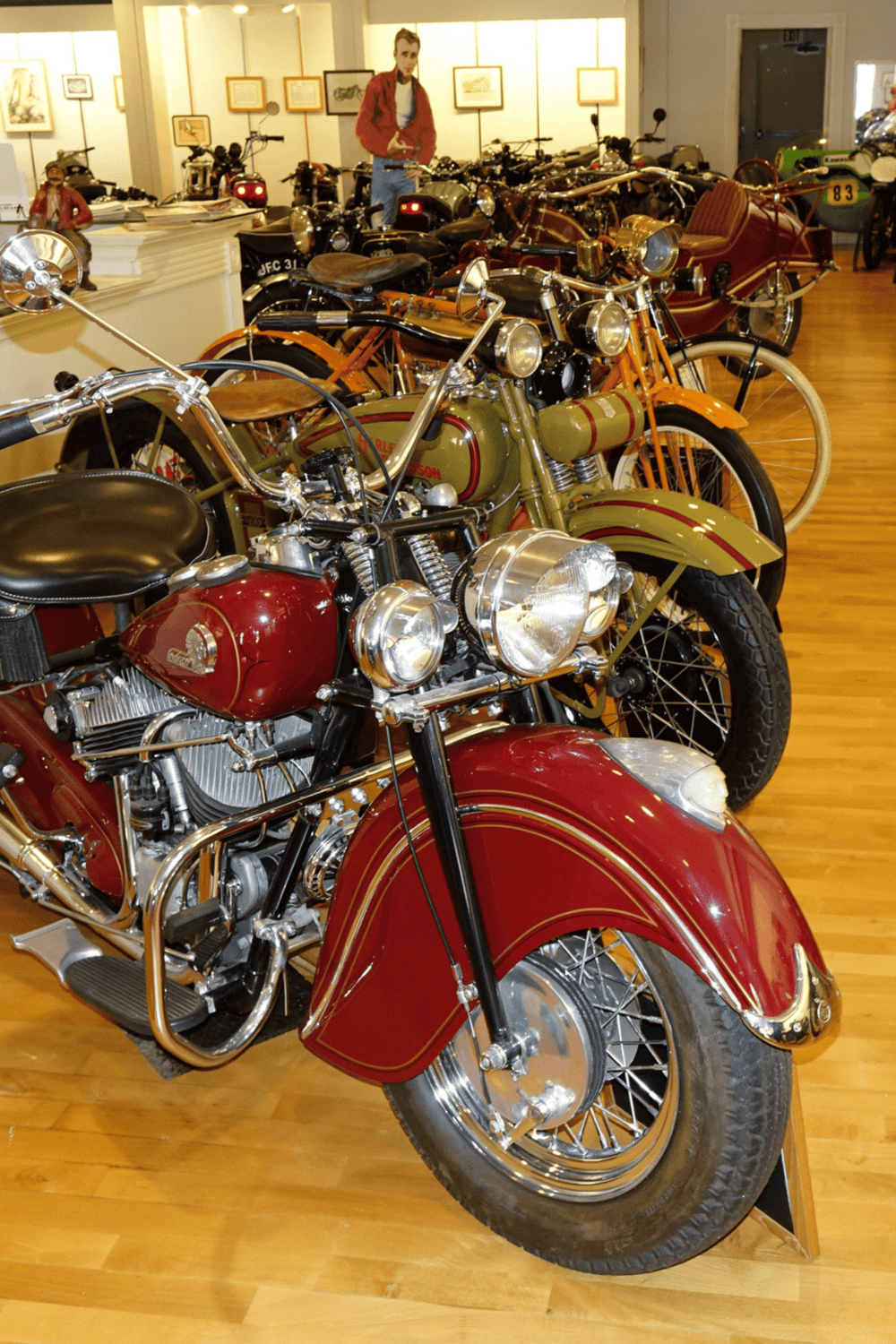 Vintage motorcycle collection at QuestForDirections museum. Classic bikes and motorcycle history exhibits.