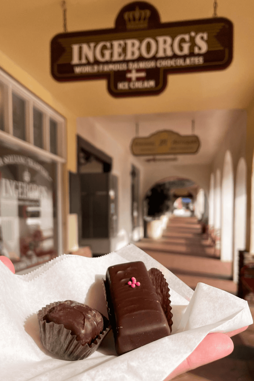 Rich, indulgent chocolates at Ingeborg’s World-Famous Truffles and Ice Cream shop, located in a charming shopping arcade.