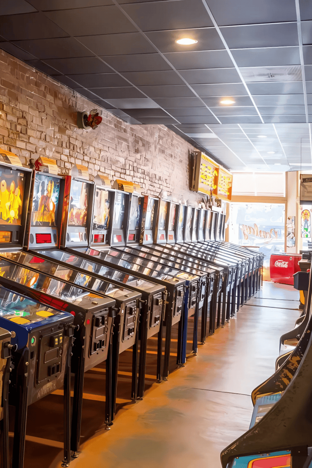 Arcadia arcade with pinball and arcade machines in a casual entertainment center.