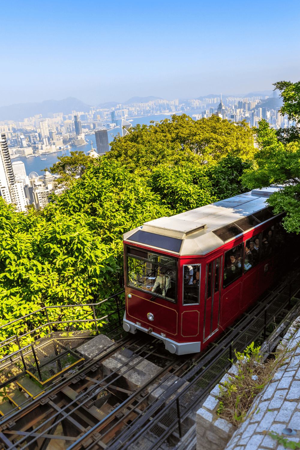 Vintage tram riding experience with stunning city skyline views, perfect for sightseeing and adventure.