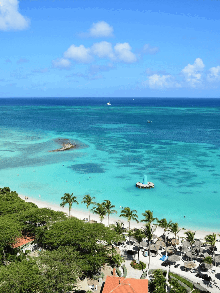 Stunning Caribbean beach with turquoise waters and palm trees.