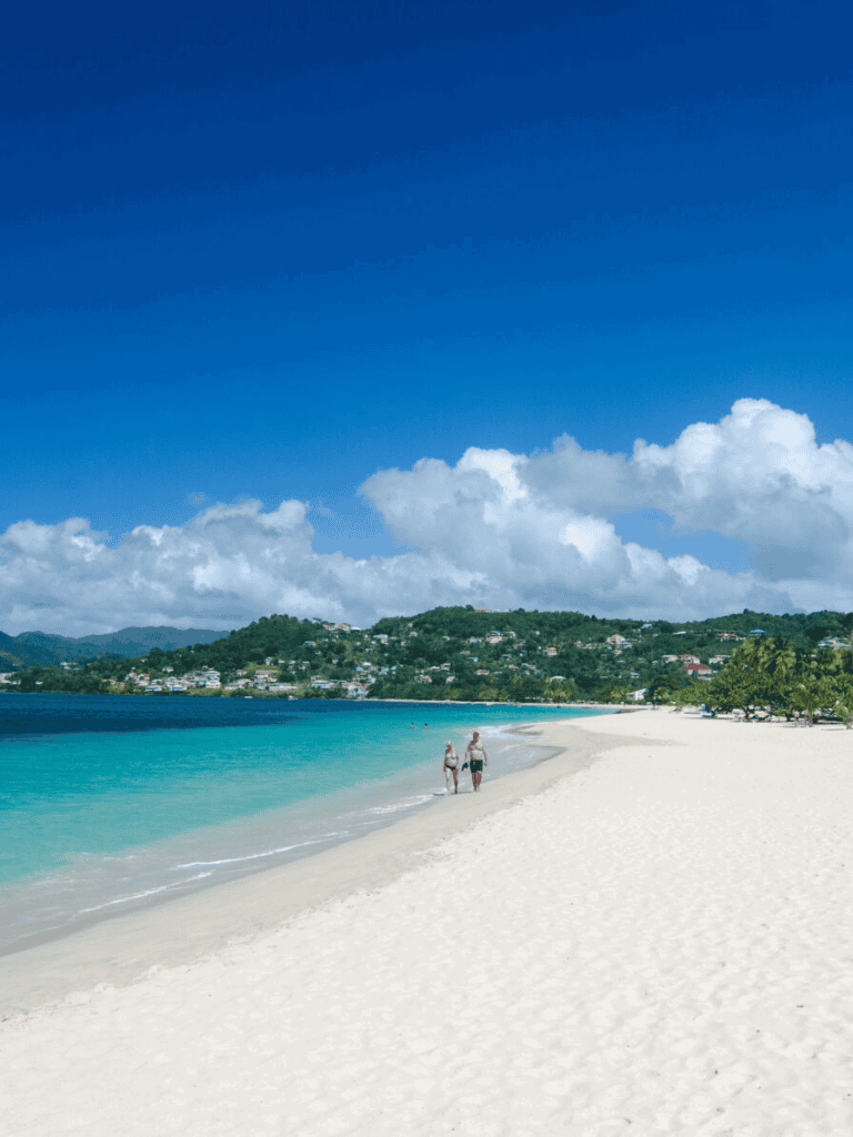 Bright beach scene with white sand and turquoise water, perfect for travel destination guides.