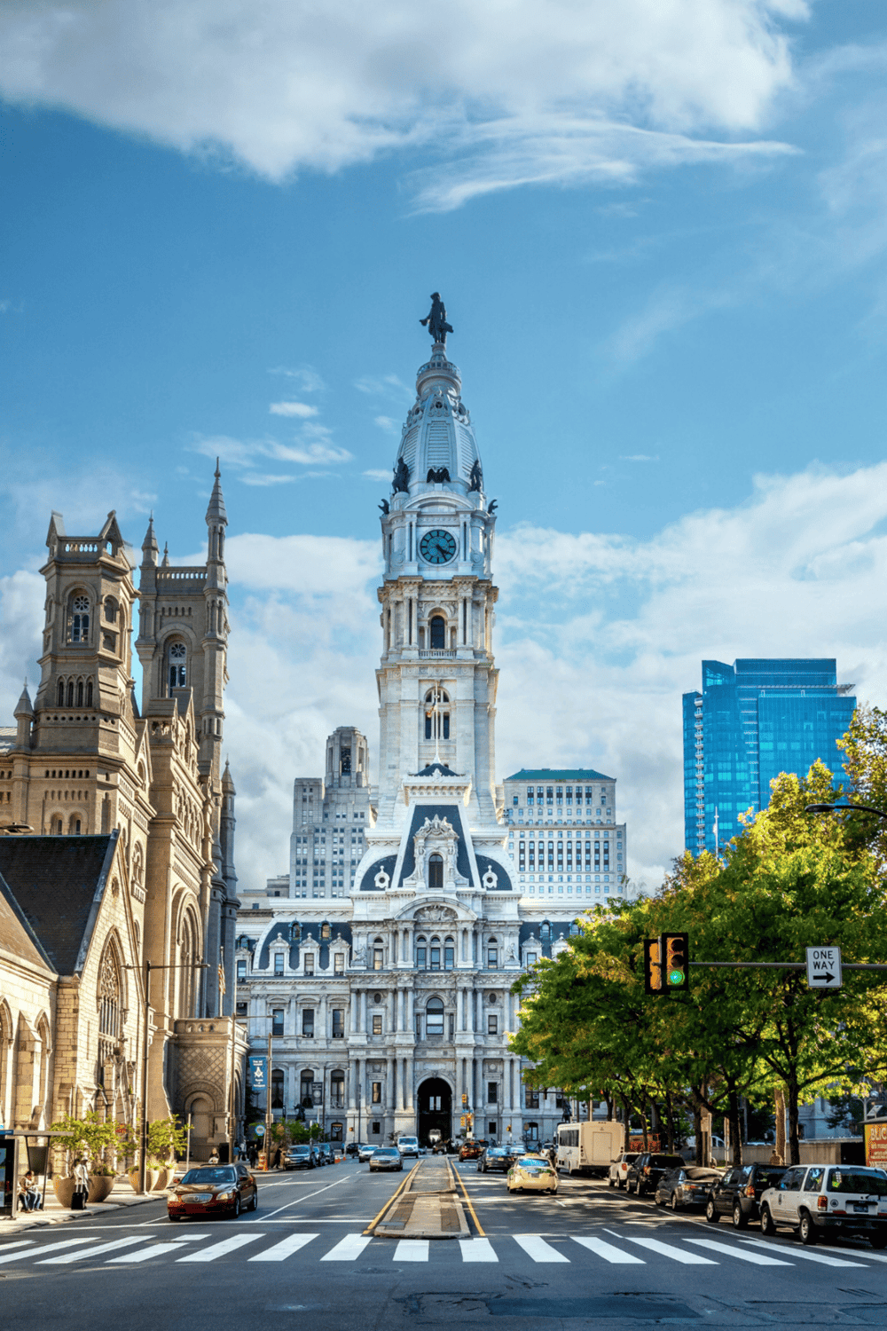 Majestic Philadelphia City Hall with historic architecture and modern skyscrapers in the background.