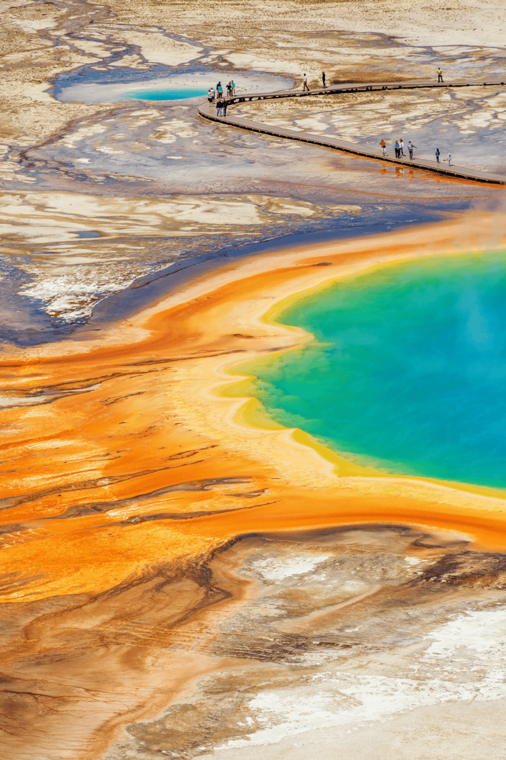 Colorful hot springs with vibrant turquoise water and mineral-rich rock formations.