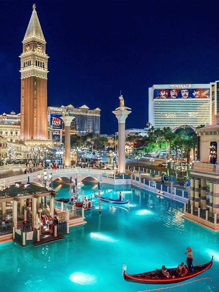 Vibrant Las Vegas cityscape with iconic landmarks and lively nightlife at Quest for Directions.