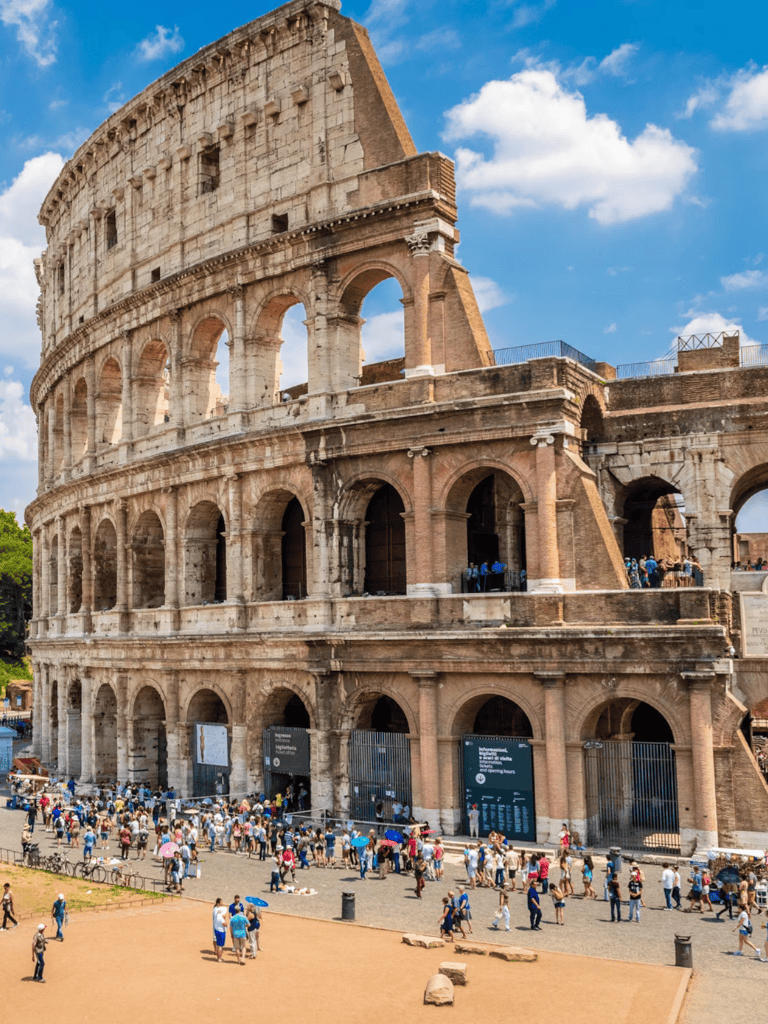 Ancient Roman Colosseum in Rome, Italy, showcasing historic architecture and tourism attraction.