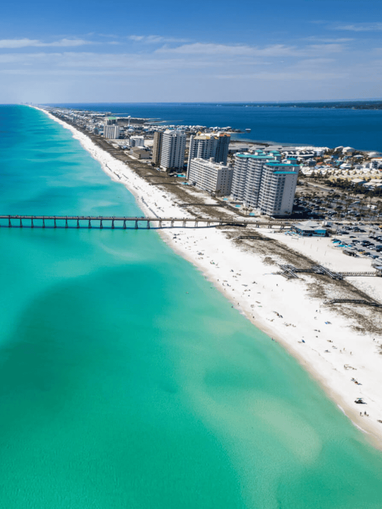 Beautiful coastal cityscape with Hotels and beaches along the Gulf Coast.