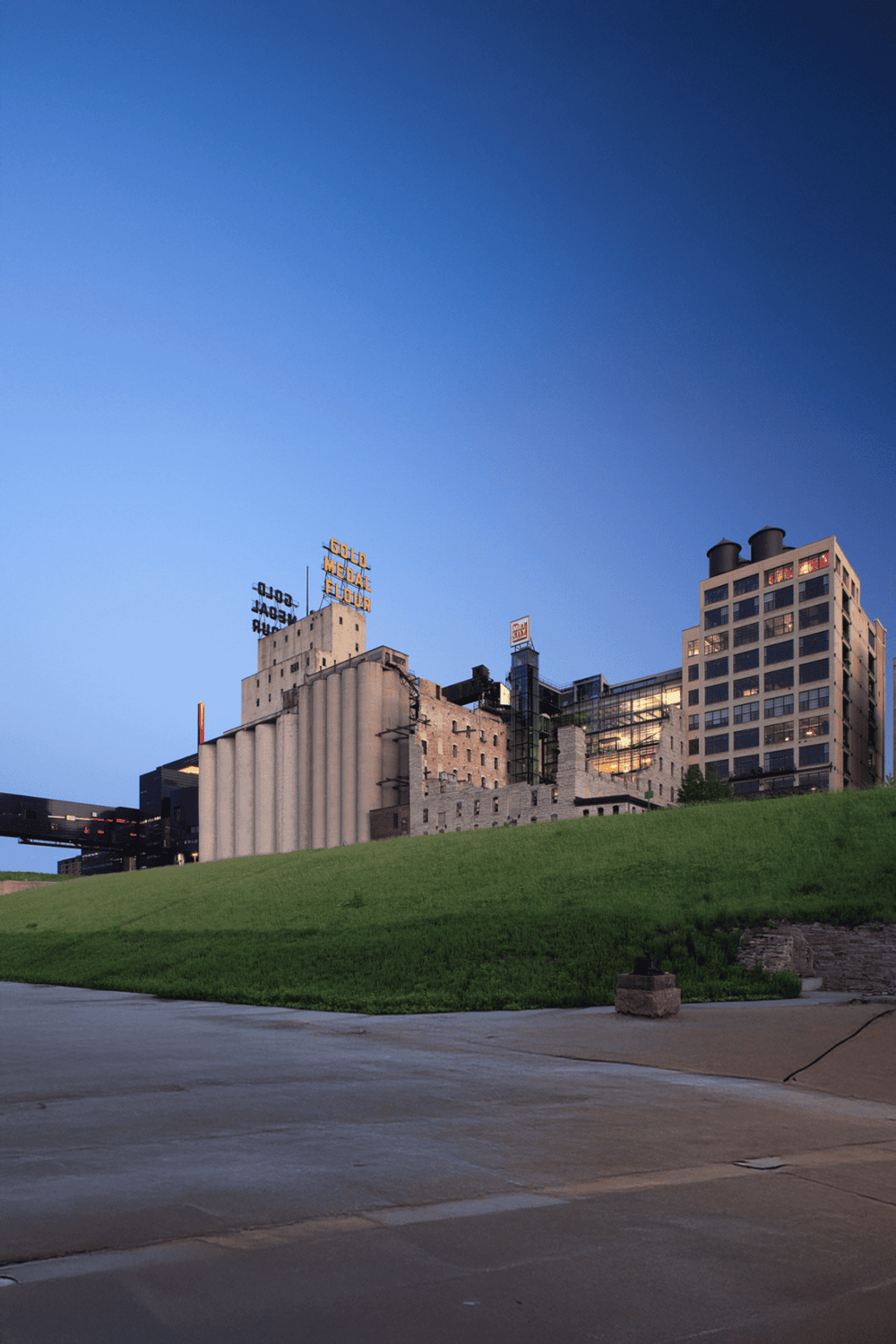 Old factory building turned modern urban space in Kansas City, Missouri.