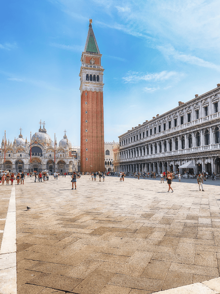 St. Mark's Square with the Campanile in Venice, Italy, a popular travel destination.