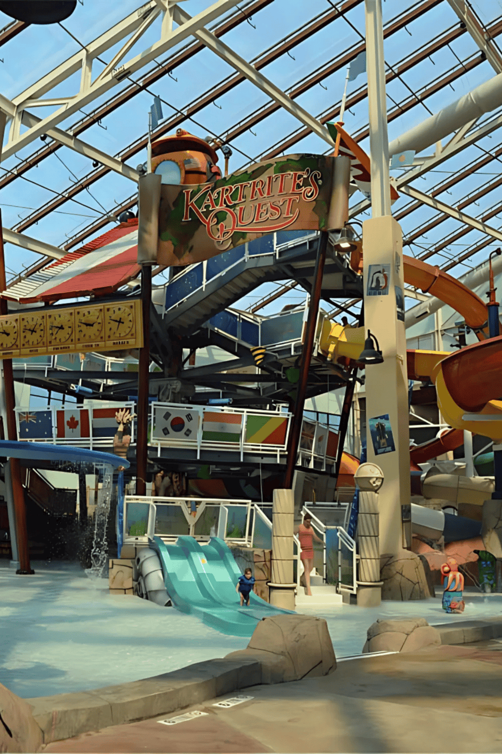 Waterpark with slides and play areas at Quest for Directions indoor amusement park.