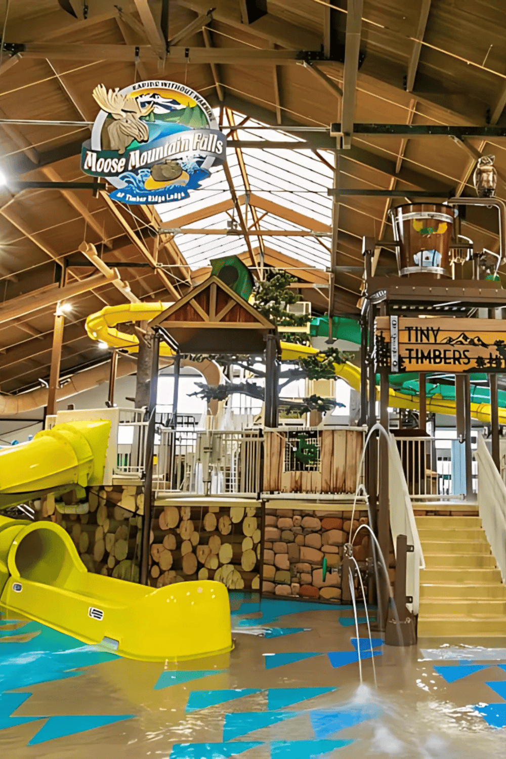 Water park featuring thrilling slides and indoor attractions at Moose Mountain Falls.