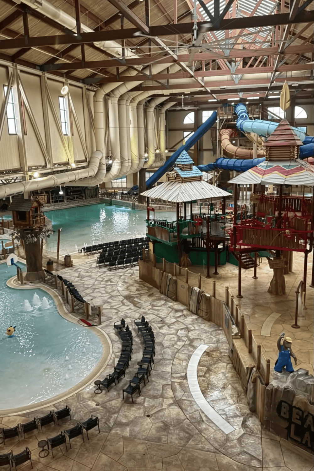 Indoor water park with slides, pools, and aquatic features for family fun and entertainment.