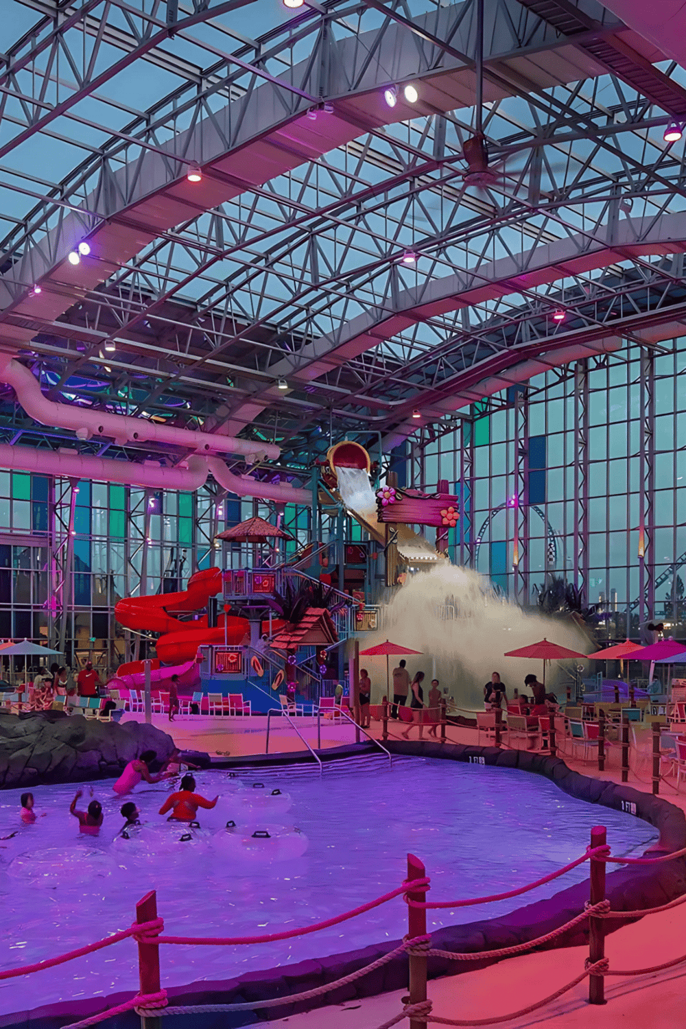 Indoor water park with water slides and splash areas at QuestForDirections.