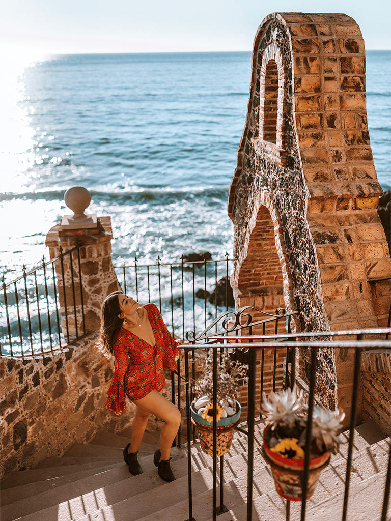 Breathtaking ocean view from a historic brick staircase at QuestForDirections.