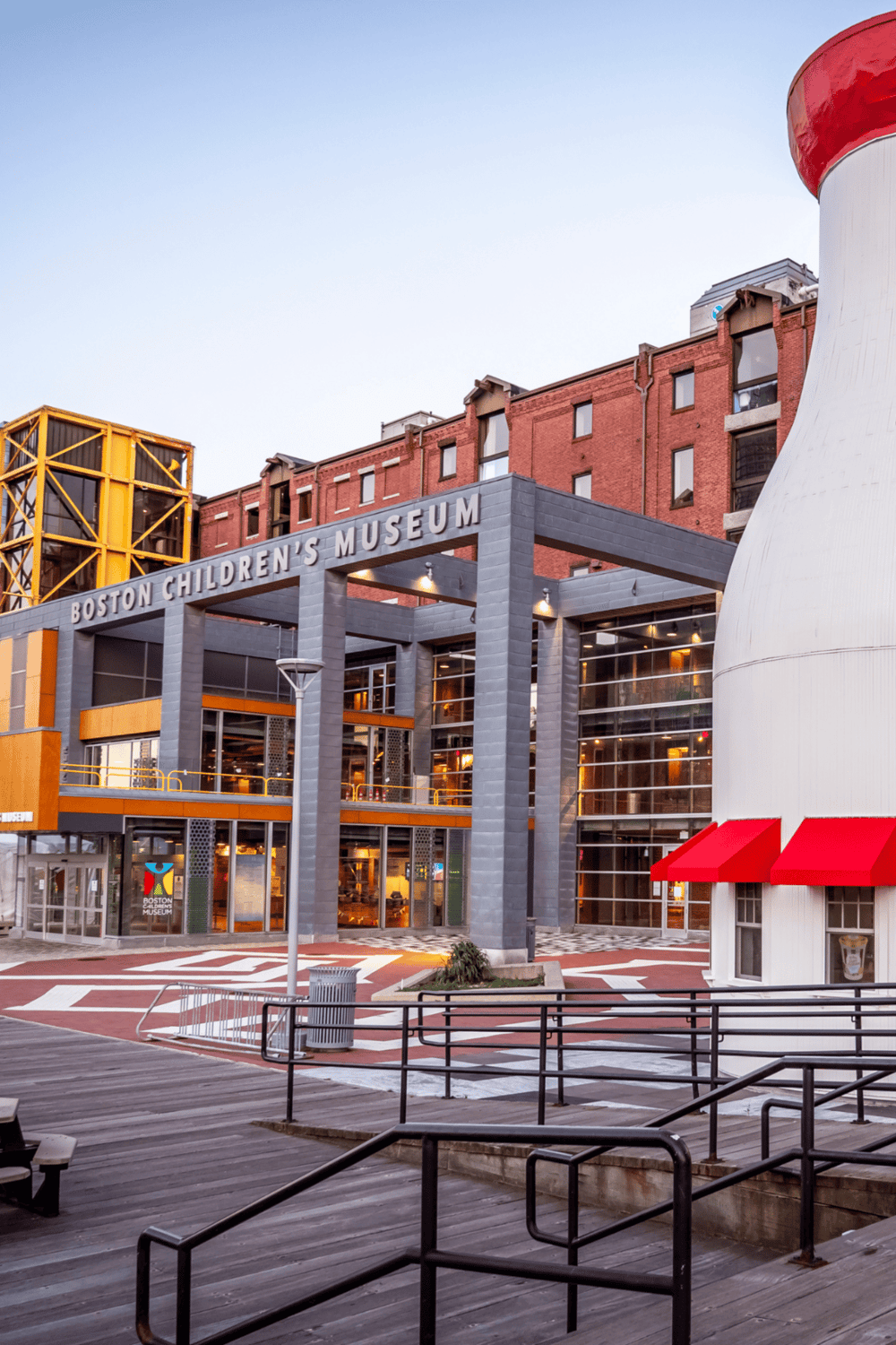 Modern Boston Children's Museum exterior with colorful accents and welcoming entrance.