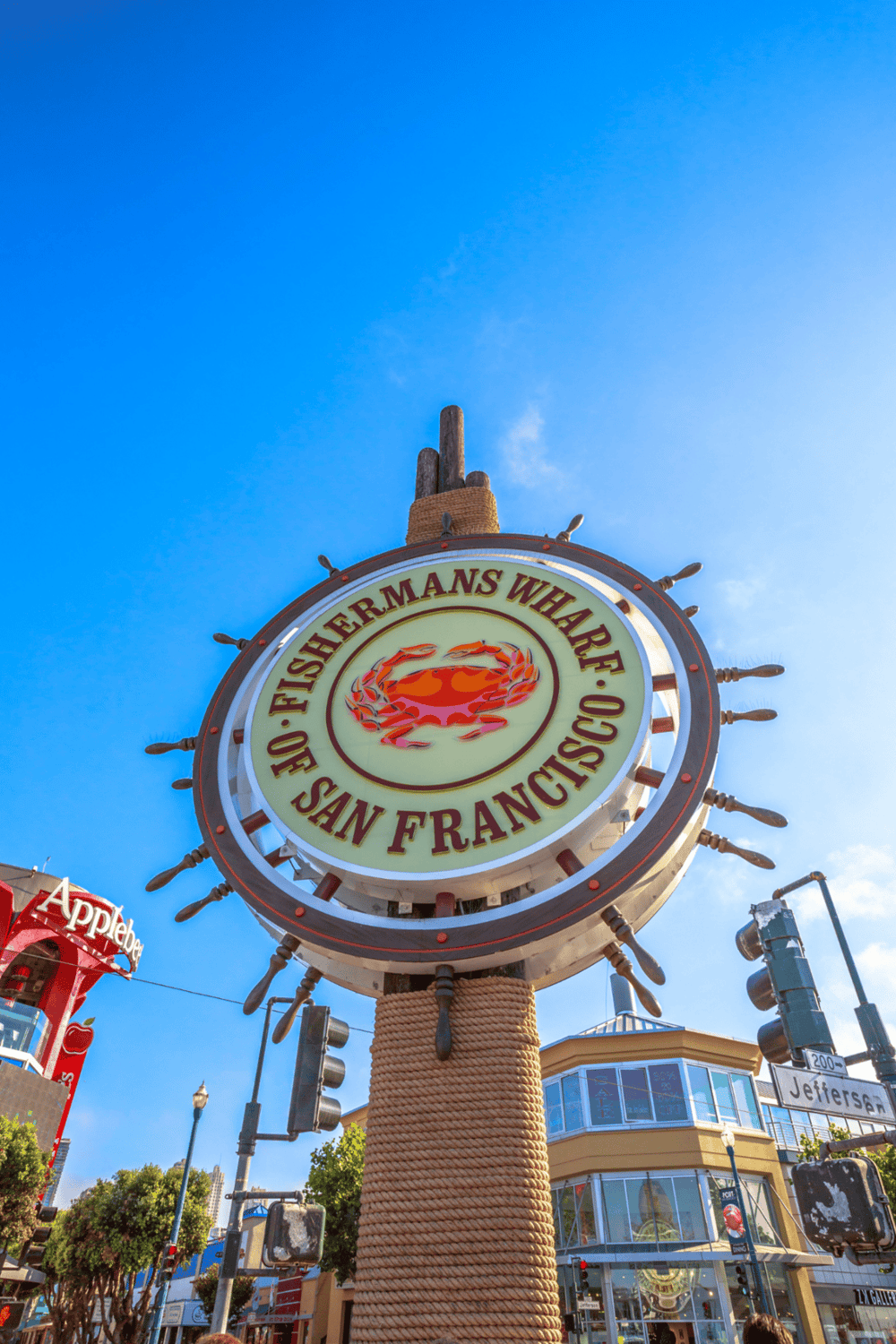 Colorful Fisherman's Wharf sign in San Francisco, iconic tourist attraction and seafood district.