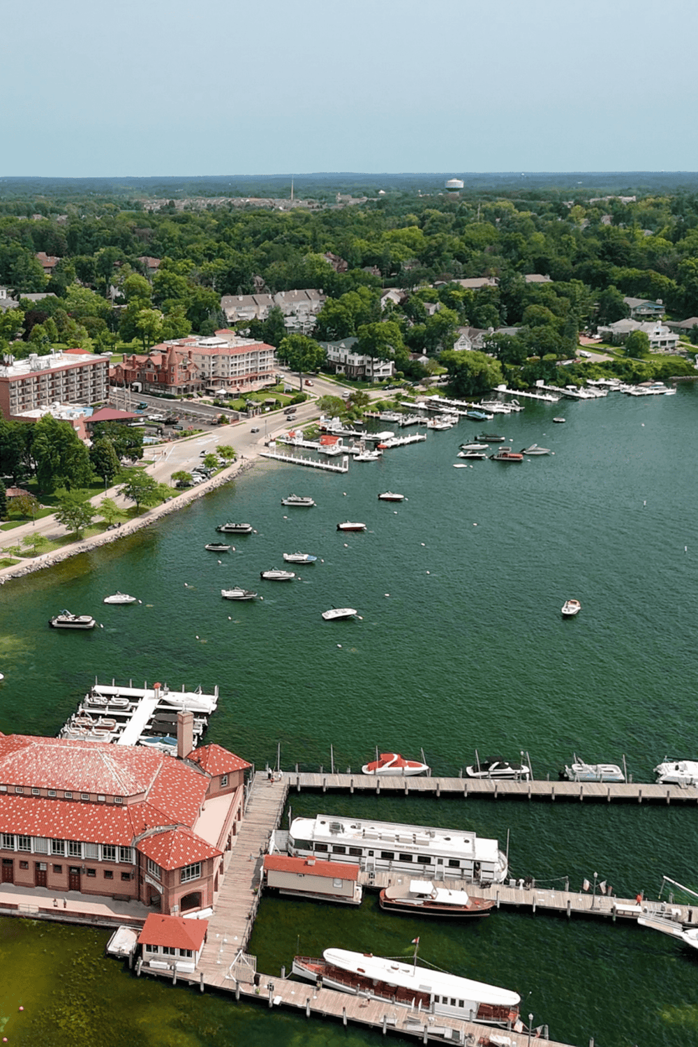 Boating marina and waterfront development in Lake County, Illinois with scenic views.