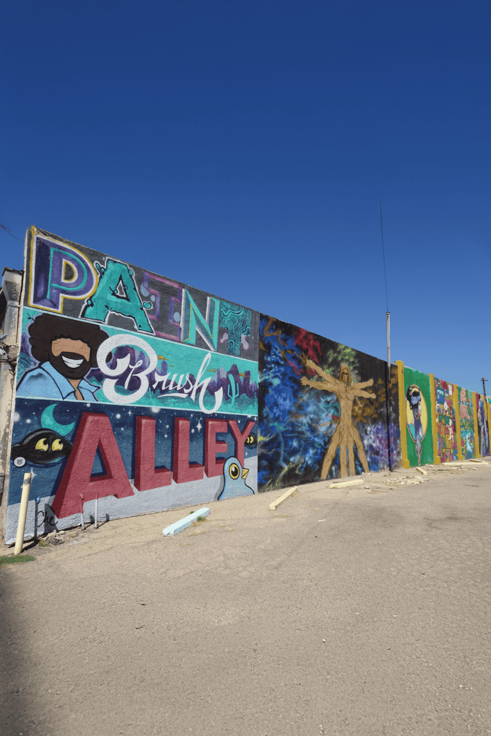 Colorful mural art in Palen Alley showcasing vibrant street art and graffiti in a creative outdoor setting.