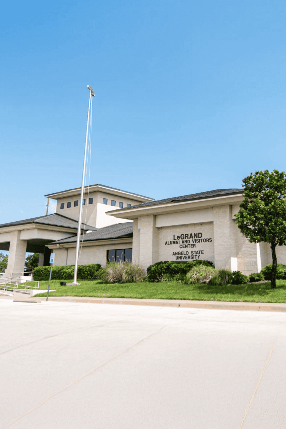 Flagpole at Angelo State University Alumni and Visitors Center in Texas.