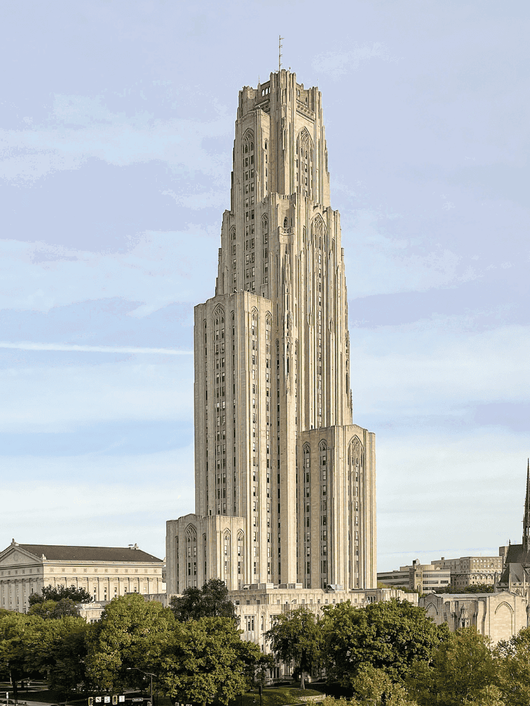 Majestic skyscraper downtown with Gothic architecture in QuestForDirections image.