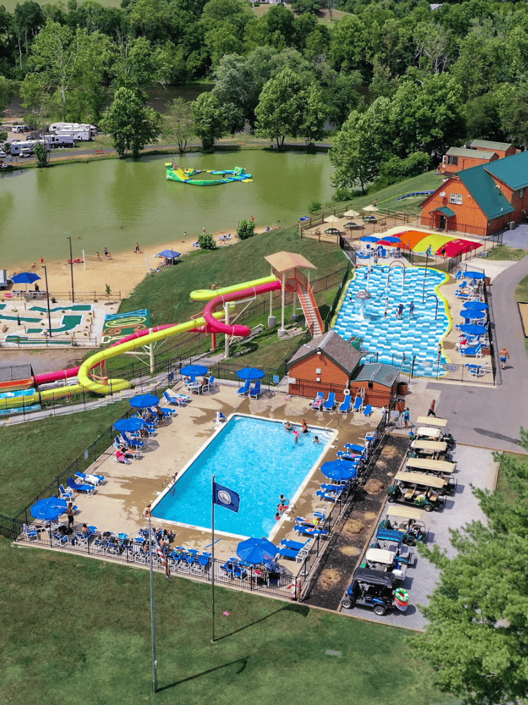 Family-friendly water park with pools, water slides, lazy river, and scenic lake views. Perfect for summer fun and outdoor activities.