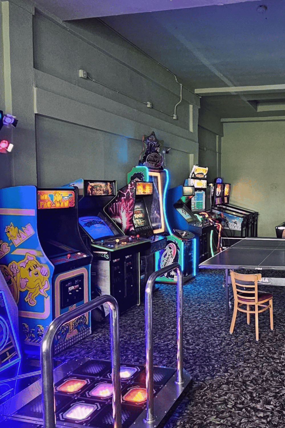 Vintage arcade game machines at QuestForDirections entertainment center.