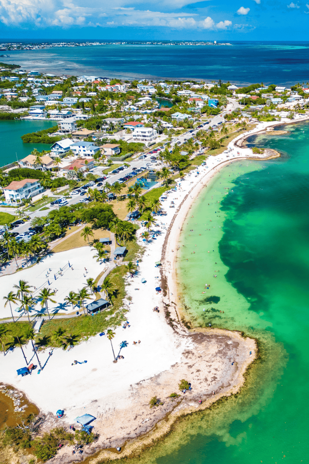 Coastal town with white sandy beaches, turquoise waters, and vibrant seaside community.