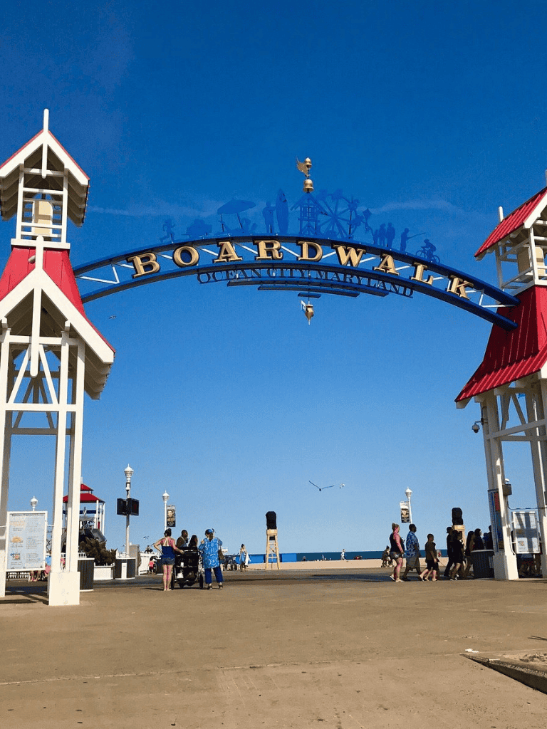 Bright Boardwalk entrance at Ocean City Maryland. Perfect for seaside sightseeing and family fun.