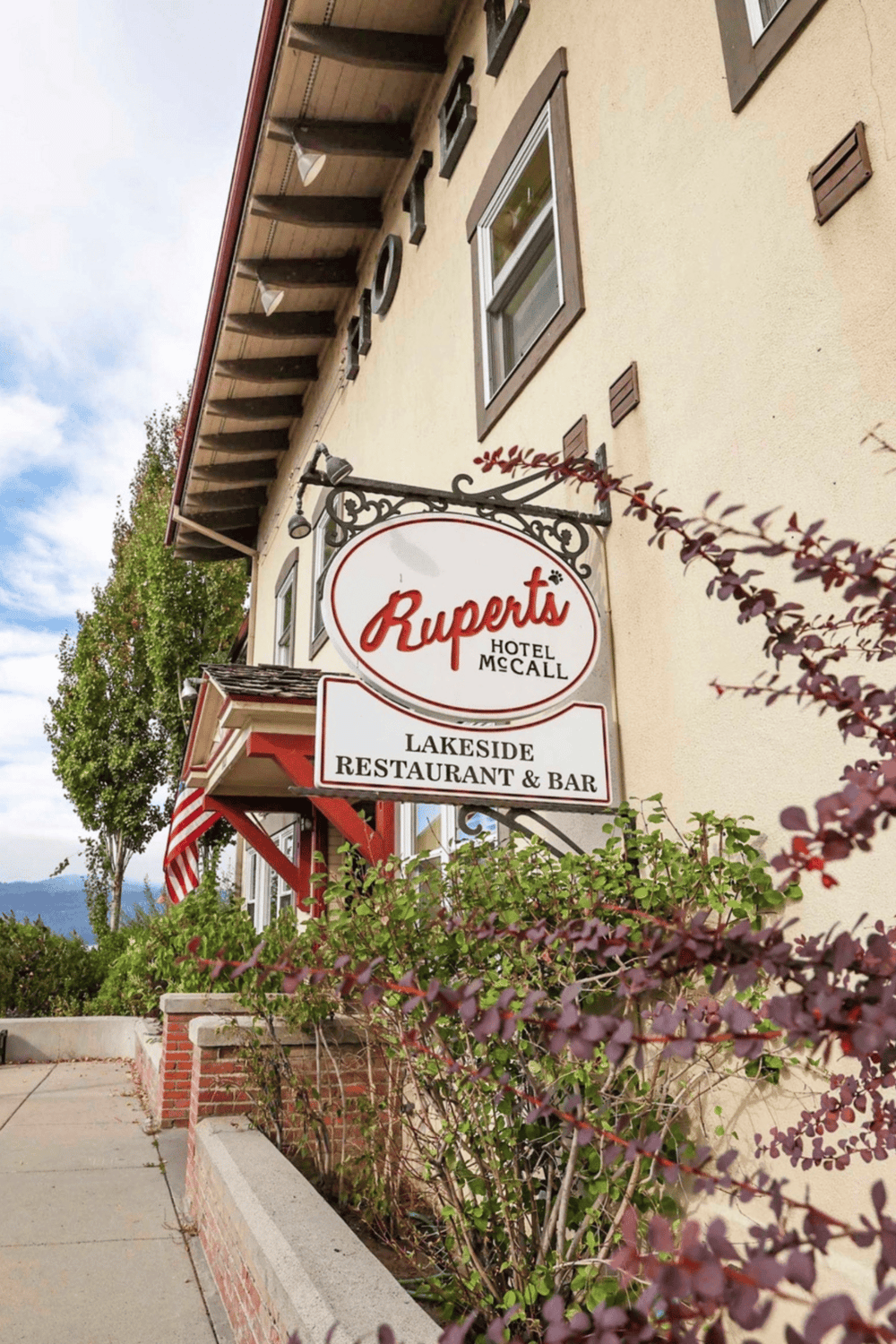Charming hotel sign for Rupert's Lakeside Restaurant & Bar in McCall, Idaho.