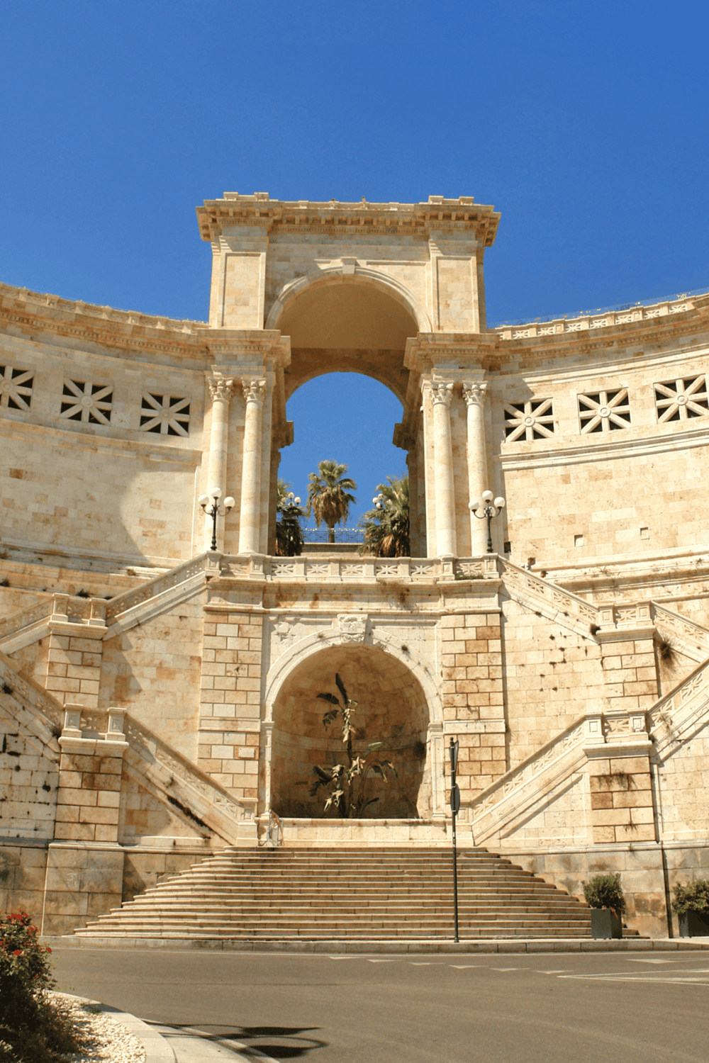 Ancient architectural landmark with grand staircases and columns, iconic structure of QuestForDirections.