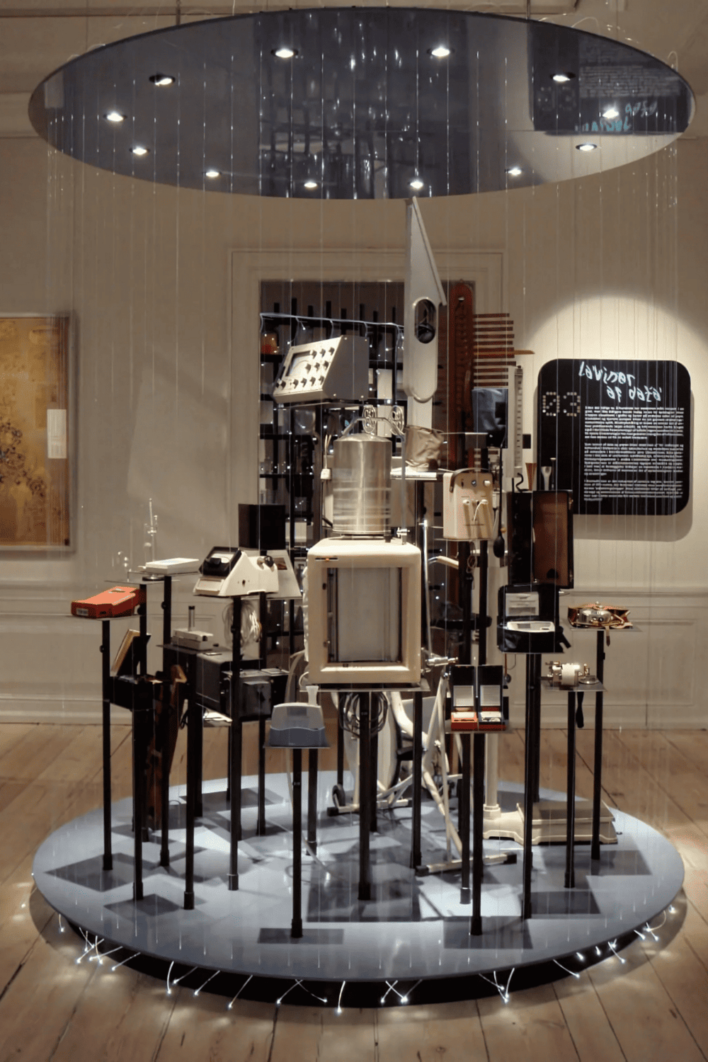 Intriguing modern art installation featuring vintage electronics, mixed media, and contemporary design elements.