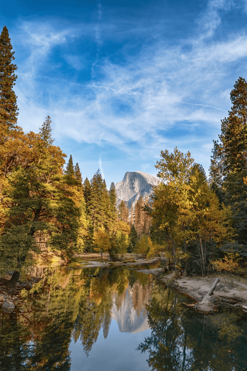 Majestic Yosemite landscape with trees, mountain, and reflection, perfect for travel and outdoor adventure SEO.