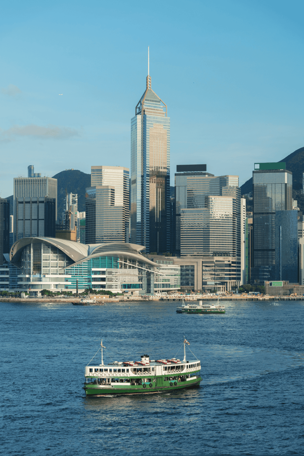 Downtown Hong Kong skyline with Victoria Harbour and Star Ferry.