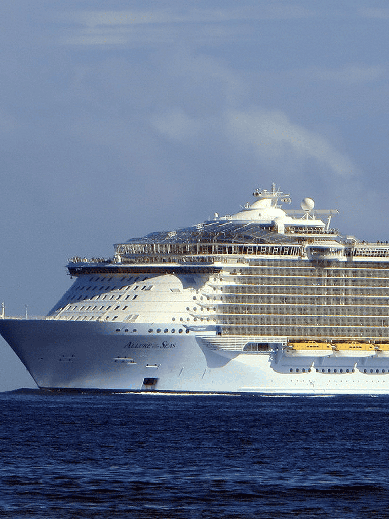 Luxurious cruise ship on open sea for travel and vacation planning.
