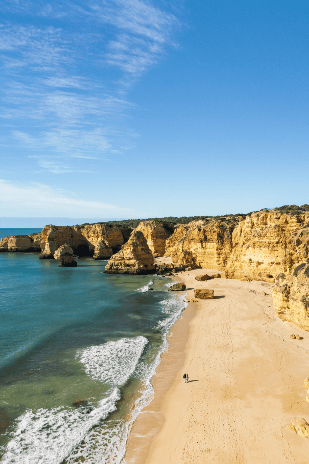 Breathtaking Algarve coastline with golden cliffs and pristine beaches, perfect for travel and adventure.