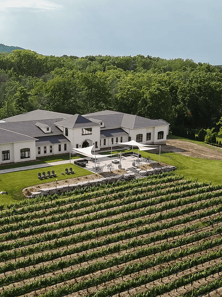 Luxurious estate with vineyard and scenic outdoor patio, perfect for exploration and relaxation.