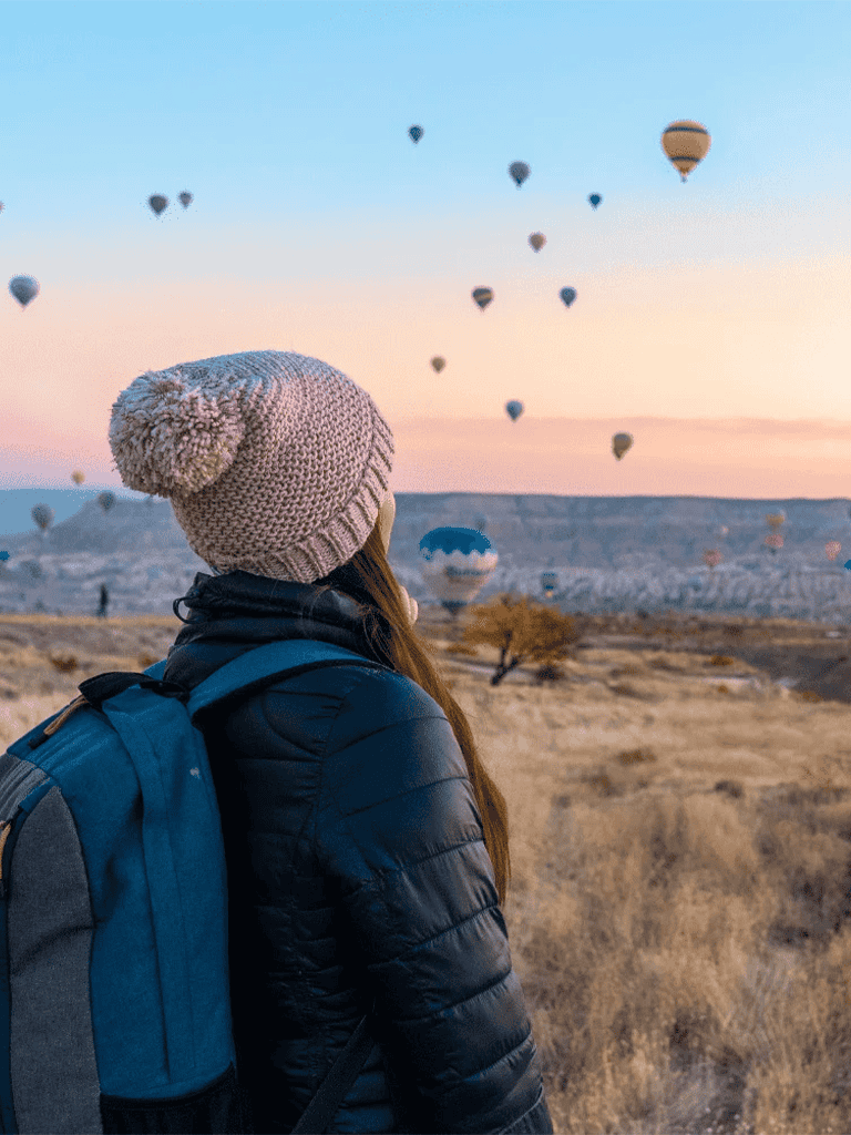 Hot air balloons over landscape at sunrise, adventure travel, exploration, scenic view, outdoor activity, QuestForDirections.